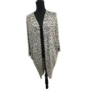 Jodifl Womens Sweater Cardigan Size Small Gray Leopard Print Long Open Stretch